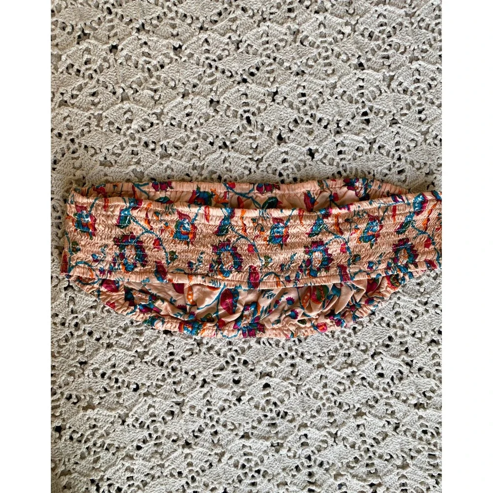 By Anthropologie Floral Silky Bandeau Top‎ M Peach Summer Coastal Beach Festival